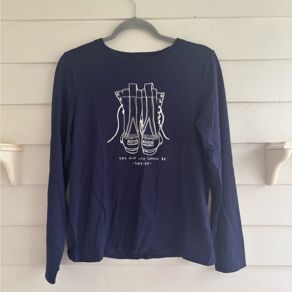 L.L. Bean Blue Crew Neck Long Sleeve Bean Boots Shirt Women’s Size Small